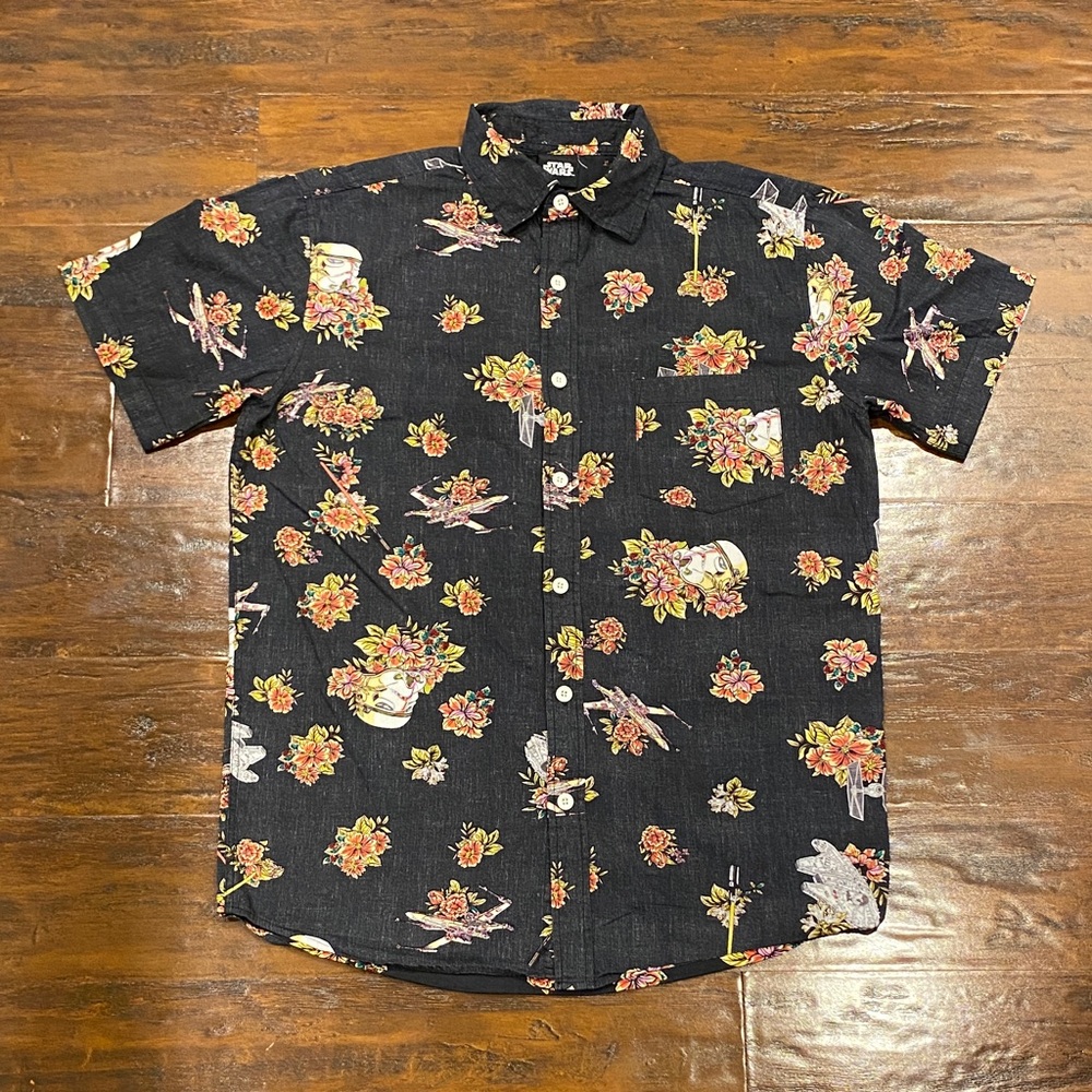 Star Wars Floral Boba Fett Graphic Button Up Men’s Small
